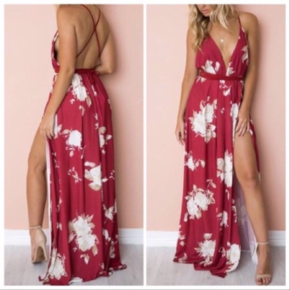 Dresses & Skirts - Last one! Red Floral Maxi Dress